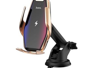 Suport auto cu încărcător Hoco S14 Surpass (Wireless Charger 15W) Gold+ Garanție foto 3