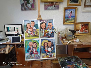 Портреты на холсте Карикатуры шарж. опыт работы разные материалы мосло,карандашю Portrete la comanda foto 8