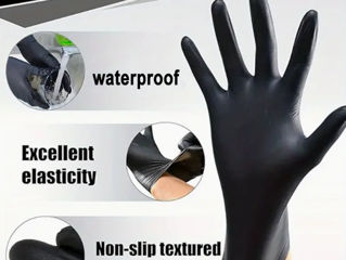 100шт. M - Нитриловые перчатки, черные, одноразовые перчатки foto 4