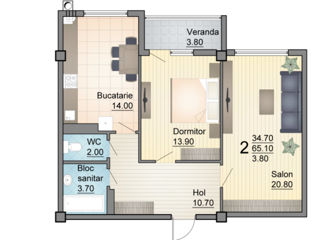 Apartament cu 2 camere, 64 m², Telecentru, Chișinău foto 3