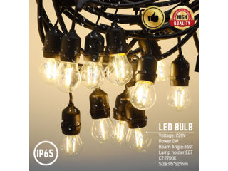 Ghirlanda retro,гирлянды рэтро, наружные 15m 15 LED becuri E27 2W фото 1