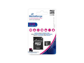 MediaRange microSDHC memory card, Class 10, with SD adapter, 8GB