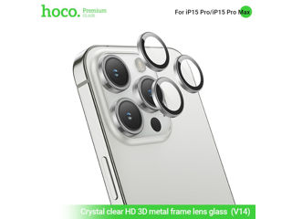 Hoco Crystal Clear HD 3D cu cadru metalic din sticlă iPhone 16 Pro/Pro Max (V14) foto 3