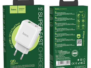 Încărcător  Hoco N5 Favor Dual Port PD20W+QC3.0 Charger Set(Type-C TO Type-C)(EU), White