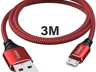 Кабель для зарядного устройства Micro USB 3M для  Samsung  S4-7, PS-3.Xbox one, 360. foto 2