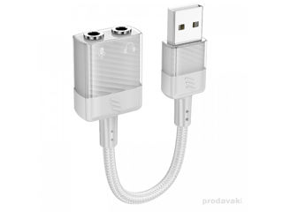 Placă de sunet externă transparentă HOCO LS37 Spirit 2-în-1 pentru căști USB la 3,5 mm foto 3