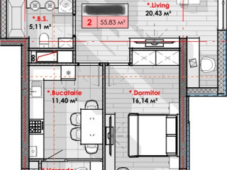 Apartament cu 2 camere, 56 m², Râșcani, Chișinău foto 2