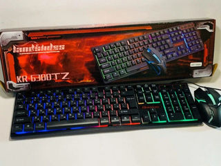 Проводная игровая клавиатура с мышкой с яркой RGB LED подсветкой USB KR-6300TZ foto 1