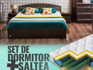 Dormitor Ambianta Inter Sonoma Inchis + Saltea Salt Confort Clasic, 160x200 foto 2