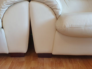 Set canapea extensibilă + 2 fotolii , piele naturală, bej foto 6