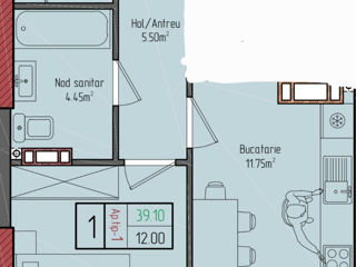 1-комнатная квартира, 39 м², Центр, Криуляны