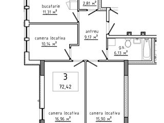 Astercon Grup - apartament cu 3 odăi suprafața 72,42 m2, preț 630 €/m2 în mun.Chișinău, com.Stăuceni foto 4