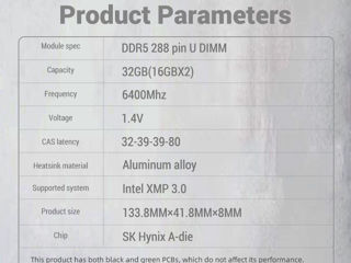 KingBank DDR5 RGB Hynix 2*16GB 6400MHz 1.4V CL32 [Nou,Cutie] foto 3