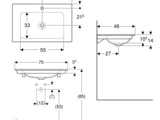 Geberit ONE - Lavoar pentru mobilier 75x48x14 cm, alb lucios KeraTect cu orificiu baterie. foto 2