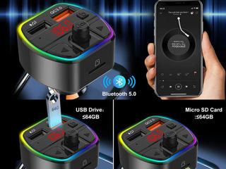 Bluetooth 5.0 FM Transmitter for Car, RGB LED Ring Light Wireless Car Radio Audio Adapter, USB 5V/2. foto 7