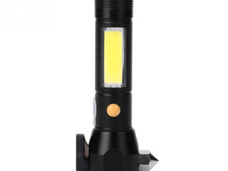 Светодиодный многофункциональный фонарик с молотком и резаком USB