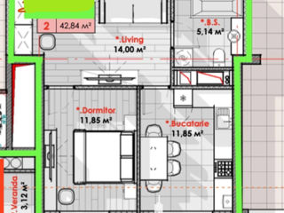 Apartament cu 1 cameră, 42 m², Râșcani, Chișinău foto 2