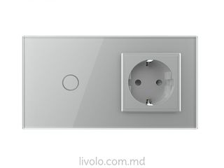 Сенсорный выключатель с розеткой, цвет Серый фото 2