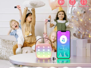 Mini aparat de karaoke pentru copii adulți, difuzor portabil Bluetooth cu 2 microfoane fără fir foto 3