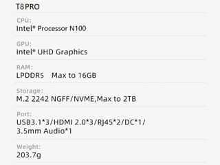 Mini PC MagicCubic T8 Pro Intel N100 LGA1700 / 16GB LPDDR5 / 512GB SSD / WiFi5 / Intel UHD Graphics foto 6