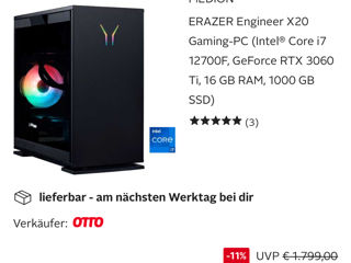 Erazer Engineer X20 Gaming-PC Intel Core i7 12700F, GeForce RTX 3060 Ti, 16 GB RAM, 1000 GB SSD foto 2