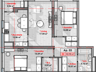 Apartament cu 3 camere, 83 m², Râșcani, Chișinău foto 2