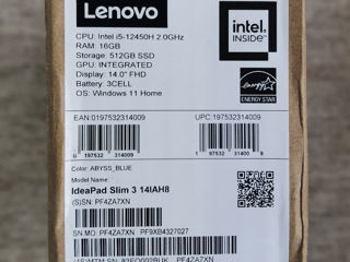 Lenovo Ideapad Slim 3. Core I5-12450h. Ram-16gb. Ssd-512gb Nvme. Nou!