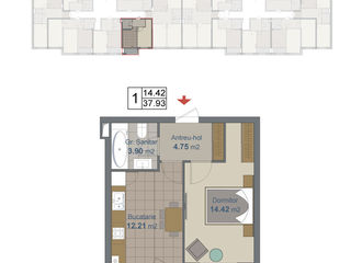 Apartament cu 1 camera. 26.950 euro. Varianta alba. Telecentru Asachi Sky House. foto 3