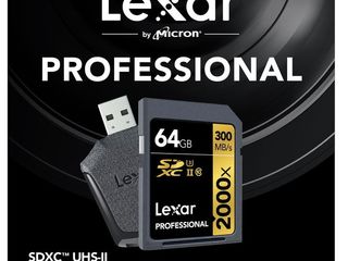 Lexar SDXC 64GB 2000x UHS-II 300МБ/с с ридером UHS-II Reader (U3, Class 10) LSD64GCRBNA foto 1