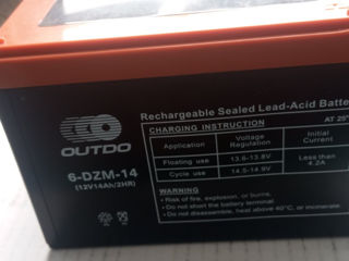 Тяговый гелевый аккумулятор outdo 6-DZM-14 12В/14Ач  foto 0