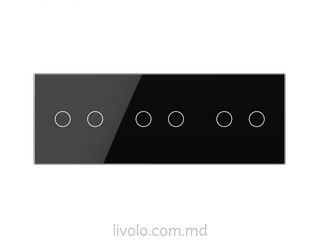 Блок сенсорных выключателей Ливоло: три двухклавишных выключателя, стекло черное фото 2