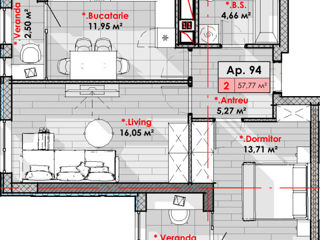 Apartament cu 2 camere, 57 m², Râșcani, Chișinău foto 3