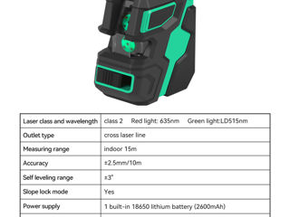 Excited work ew-ls16-g 2d cross-line laser level self-leveling 2x360 8-line green beam foto 2