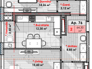 Apartament cu 2 camere, 64 m², Râșcani, Chișinău foto 2