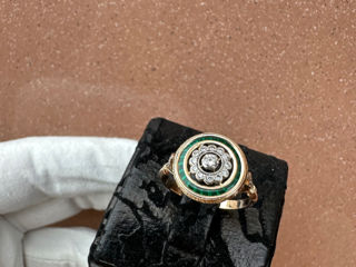 inel vintage cu cu diamante și emal , золотое винтажное кольцо, бриллианты и эмаль
