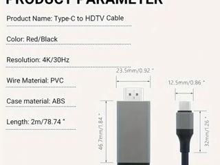 Cablu USB-C către HDMI 4K 30Hz 2m gri durabil din PVC, conectare și redare automată, adaptor foto 4