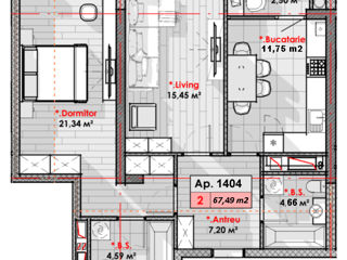 Apartament cu 2 camere, 68 m², Râșcani, Chișinău foto 2