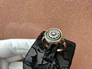 inel vintage cu cu diamante și emal , золотое винтажное кольцо, бриллианты и эмаль foto 2