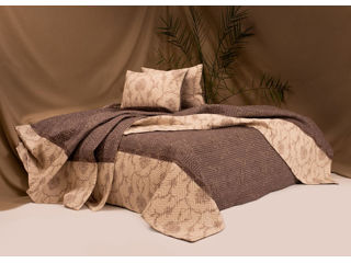 Set Cuvertura Alina Cotton 70% NT100 220*200, 6690 Bej/Maro + 2 Fete de perna 50*70