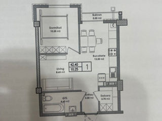 Apartament cu 1 cameră, 43 m², Durlești, Chișinău foto 2