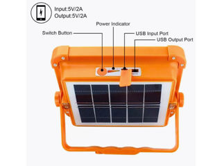 Lanternă proiector LED reîncărcabil cu încărcare de la un panou solar încorporat și USB, cu funcție foto 3