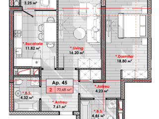 Apartament cu 2 camere, 70 m², Râșcani, Chișinău foto 2