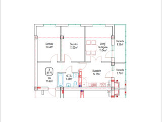 Apartament cu 3 camere, 81 m², Periferie, Dumbrava, Chișinău mun. foto 2