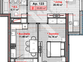 Apartament cu 1 cameră, 55 m², Râșcani, Chișinău foto 2