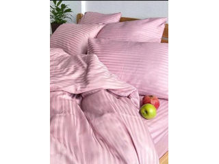 Комплекты постельного белья из страйп сатина пудровка- розовые, размер евро foto 3