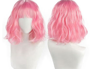 Женский ярко-розовый волнистый синтетический парик