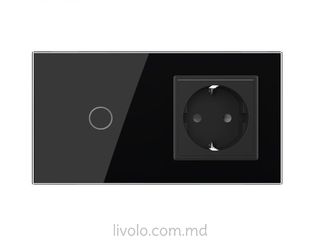 Сенсорный выключатель с розеткой, цвет Черный foto 2