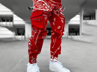 Штаны, Джоггеры мужские красные XL, с принтом в стиле хип-хоп. Pantaloni XL rosii pentru barbati.