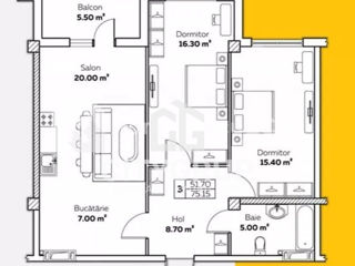 Apartament cu 2 camere, 75 m², Buiucani, Chișinău foto 2