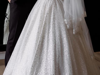Rochie de mireasă strălucitoare cu perle + voal și jupon (necununata) foto 7
